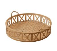 Plateau Utilitaire en Bois Naturel Tressé à La Main et Rotin, Plateau en Bois avec Poignées en Corde, Servant de Bac de Récupération(40x9cm/15x3.5in)