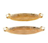 Plateau Vintage 2pcs, Plateau en Or Creux en métal avec poignées, décoration intérieure sans Glissement pour Salon, Salle de Bain, Chambre à Coucher