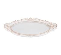 Plateau Vintage Miroir en Plastique Ovale Blanc pour Parfums et Bijoux | Style Français Baroque Rococo, pour Mariage et Anniversaire, Présentoir Décoratif
