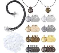 Plateaux à Pendentif, 40 Pcs 25mm Rond Lunette Vide Plateaux Suspendus 40 Pcs Verre Cabochon 15 Pcs Ciré Collier Cordon pour DIY Artisanat Photo Fabrication de Bijoux