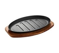 Plateaux à steak - Assiette de service pour barbecue en fonte, Plateaux de présentation ovale pour grill | Serveur de salle à manger avec Base en bois, pour la cuisine, les grillades, la maison, le Re