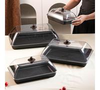 Plateaux d'affichage rectangulaires en plastique de tailles multiples avec couvercles anti-poussière, incassables, réutilisables pour fruits/desserts/collations/gâteaux, convenant pour les festivals,