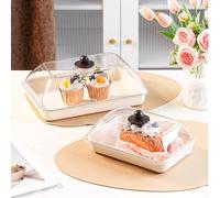 Plateaux d'affichage rectangulaires en plastique de tailles multiples avec couvercles anti-poussière, incassables, réutilisables pour fruits/desserts/collations/gâteaux, convenant pour les festivals, 