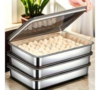 Plateaux de cuisson professionnels en acier inoxydable! 3 pièces avec couvercles - Antiadhésif et facile à nettoyer. Parfait pour rôtir des légumes/carne. Grade maison et restaurant silver-3pcs