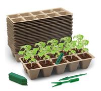 Plateaux de semis 30 pièces en Fibre de Papier, biodégradables | 30 plateaux de semis biodégradables avec trous de drainage pour graines, légumes, fleurs et herbes aromatiques.