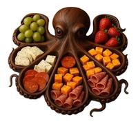 Plateaux de service alimentaire - Plateaux de rangement en bois en forme de pieuvre avec cloison pour hors-d'œuvre, fromage, fruits de mer, fruits, viandes
