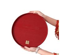 Plateaux de service décoratifs Platter Grand plateau de service chinois en bois massif «Double Happiness» for mariage, rouge et doré, à manger sur les genoux(A)