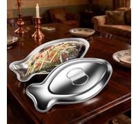 Plateaux de service en acier inoxydable pour poisson pour servir des aliments chauds et froids, y compris des sushis et du fromage lors de mariages (L)