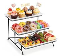 Plateaux de service Yedio à 3 niveaux en porcelaine blanche, rectangulaires, 30,5 cm, pour fête, mariage, anniversaire, avec support stable amélioré et rotation, facile à nettoyer, robuste et durable