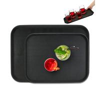 Relaxdays Plateau de Service, Lot de 2, Surface antidérapante, Forme rectangulaire, Restaurant, 46x35 & 56x41 cm, Noir