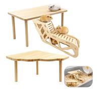 Plateforme de jeu en bois naturel 3 pièces pour hamster avec tunnel à mâcher, abri de repos d'exercice pour petits animaux, cage à hamster, accessoire pour hamster, gerbilles, ghinchillas ou autres