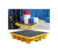Plateforme de rétention modulaire pour palettes, entrepôts et usines, idéale pour les décharges d'hydrocarbures. Cette plateforme robuste est équipée d'un orifice de drainage et d'un accès p
