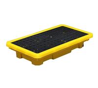 Plateforme de rétention modulaire pour palettes, entrepôts et usines, idéale pour les déversements d'huile. Plateau de rétention empilable grande capacité avec orifice de drainage. Dimension