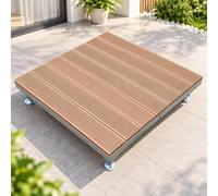 Plateforme de terrasse WPC 100 x 100 cm avec pieds métalliques réglables | Plancher extérieur modulaire, lames composites effet bois et cadre métal, hauteur 20 à 26 cm(Teak)
