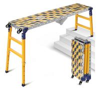 Plateforme de travail stable 2 en 1 + table de soudage mobile avec bandes adhésives antidérapantes - Plateforme de travail pliable 160 x 36 cm - Établi d'échafaudage galvanisé avec hauteur réglable