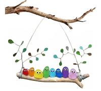Plateforme d'oiseaux en Verre de Mer-Coloré, Art Mural en Verre de Mer Arc-en-Ciel Fait Main, Oiseaux en Verre de Mer sur Branche, Décoration en Bois Flotté pour Balcon, Jardin, Maison
