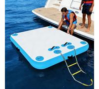 Plateforme Gonflable Stable de 15 cm d'épaisseur, Tapis Flottant Multi-Personnes pour la baignade avec échelle de Corde Idéal pour la Plage, Le lac, la Navigation et l'océan,Bleu,180x240x15cm