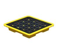 Plateforme modulaire Anti-déversement pour Usage Industriel, bac de rétention pour réservoir d'huile, palettes de Confinement en polyéthylène Noir et Jaune pour entrepôts et usines, Solutions Robust