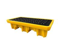 Plateforme modulaire de collection pour seaux de peinture, palette en polyéthylène étanche avec drain, capacité 1/2 baril, idéale pour garage, usine, cuisine (jaune, 2 pièces, 130 x 69 x 30 cm)