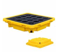 Plateforme modulaire de rétention des déversements pour entrepôts et usines, avec bac de rétention étanche anti-fuite pour fûts et sous-sols. Palette modulaire empilable et étanche avec syst