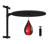 Punching ball poire de vitesse boxe avec support plateau tournant + pompe MDF acier revêtement synthétique rouge noir Noir