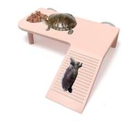 Plateforme pour tortue rose avec zone d'alimentation, plate-forme de prélassement pour tortues avec deux ventouses solides et base de support, accessoires pour aquarium pour tortues d'eau profonde et