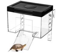 Plateforme réglable pour tortue avec côtés transparents, rampe et couvercle sécurisé, surélevée avec trou de lampe pour se prélasser