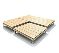 Plateforme Surélevée en Composite de 4 Pièces, 84 x 84 cm | Dalles de Terrasse Modulaires Emboîtables, Résistant aux Intempéries, Plots Réglable, for Arrière-cour, Pelouse(Teak)