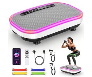 Plateforme Vibrante, Plateforme Vibrante Perte de Poids, 9 Modes Réglables, 1-120 Niveaux D’Intensité, Haut-Parleur Bluetooth Intégré, Télécommande, Écran LED, Capacité de Charge 150 kg (Blanc)