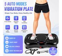 Plateforme vibrante pour l'exercice du corps entier, haut-parleur Bluetooth, 5 modes automatiques, écran LED, bandes de résistance pour l'entraînement physique à domicile Black C