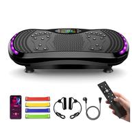 Plateforme Vibrante Vibration Plate avec 200 Niveaux, 9 Programmes, Bluetooth et 4 Bandes, Plaque Vibrante Fitness à Faible Bruit Jusqu'à 200 kg pour Drainage Lymphatique et Perte de Poids