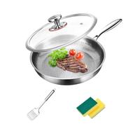 Plateful Titanium Pan with Lid, 100% Pure Titanium Pan for Cooking, Non-Stick titanium Hammered Pans Pro, Stay-Cool Handle, Ultra-Durable & Scratch-Resistant, Perfect for Every Cooktop (With cover,26)
