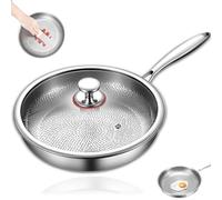 Plateful Titanium Pro Poêle martelée avec couvercle, multifonctionnelle ultra durable, antiadhésive, chauffage uniforme (32 cm, avec couvercle)