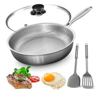Platefull Titanium Pan, 100% Pure Titanium Pans for Cooking, Titaniums Cookware, Dishwasher-Friendly, No-Coating Nonstick Skillet Fast Even Heat, with Spatula for All Cooktops (With Lid,26CM)