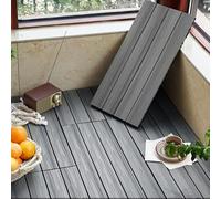 Platelage carré en bois et plastique, carreaux de terrasse en bois composite imbriqués de 24x12 pouces, carreaux de Patchwork de bricolage for Patio extérieur temps(Grigio)