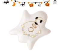 Plates, Ceramic Cute Ghost Jewelry Dish Tray, Festive Decorative Trinket Holder, Seasonal Accent for Living Room, Dressing Table, Bedroom Display, Dining Area, Thanksgiving Dinner