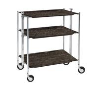 Table roulante pliante, desserte de cuisine 3 étages montants chromés plateaux stratifiés bois Chêne Foncé Textable