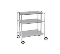 Desserte roulante et pliante 3 étages montants chromés plateaux stratifiés Gris