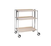 Desserte roulante et pliante 3 étages montants chromés plateaux stratifiés bois