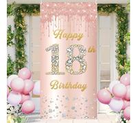 PLATEYTR 1 Piece 18 Year Old Girl Birthday Banner, Birthday Decoration Rose Gold, Happy Birthday Wall Decoration, Birthday Background 18 Year Old Girl, Suitable for Birthday Decoration