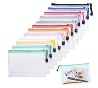 PLATEYTR 12 Pièces Pochette PVC Zip Set, Plastique Pochettes Zippées, Imperméable PVC Mesh Zipper Pouch, Multicolore PVC Zip Document Dossier pour Document Stockage(A5)