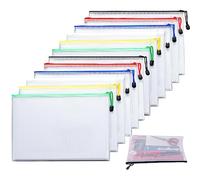 PLATEYTR 12 Pièces Pochette PVC Zip Set, Plastique Pochettes Zippées, Imperméable PVC Mesh Zipper Pouch, Multicolore PVC Zip Document Dossier pour Document Stockage(A4)