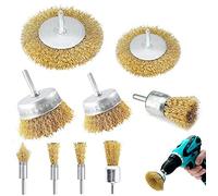 PLATEYTR 9Pcs Brosse métallique Perceuse, Laiton Revêtu Brosses métalliques Roues & Godets Jeu de brosses métalliques pour enlever la Rouille, enlever la Peinture, dépoussiérer, dégraisser, ébavurer