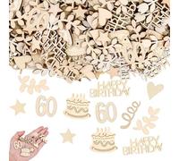 PLATEYTR confettis en Bois Anniversaire 60 Ans - 120 pièces décoratives - Grande Taille 1,9 à 5 cm - Formes variées pour Table, gâteau, Cartes DIY - déco fête Anniversaire Senior