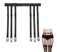 PLATEYTR Porte-Jarretelles Femme Sexy réglable 6/4 Attaches - Noir élégant Taille Haute, jarretière avec Clips antidérapants pour Bas Auto-fixants ou Bas Nylon