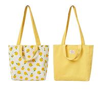 PLATEYTR Sac en toile double face en coton et lin,Sac en tissu, sac à provisions, coton épaule Double poignée toile Messenger Bag pour femme, enfant(Citron,31 * 10 * 31cm)