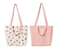 PLATEYTR Sac en Toile Double Face en Coton et Lin,Sac en Tissu, Sac à provisions, Coton épaule Double poignée Toile Messenger Bag pour Femmes, Enfants(Strawberry,31 * 10 * 31cm)
