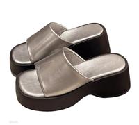 Platform Sandals for Women 2025 Summer Black Open Toe Sandals with Arch Support Comfortable Plantar Fasciitis Summer Beach Walking Slide(Silver,39 EU)