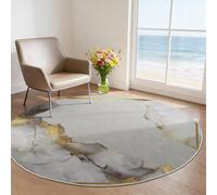 Platine 90 cm (Round) Tapis Rond Salon Style Luxueux marbre Moderne Lavable en Machine, Tapis de Chambre Antidérapant et Doux, Solution Facile à Nettoyer pour Les Maisons avec Enfants ou Animaux