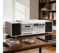 Platine cassette et lecteur CD avec USB, contrôle de hauteur, télécommande sans fil, haut-parleurs stéréo intégrés, lecteur CD/MP3/cassette, radio FM pour divertissement rétro à domicile White